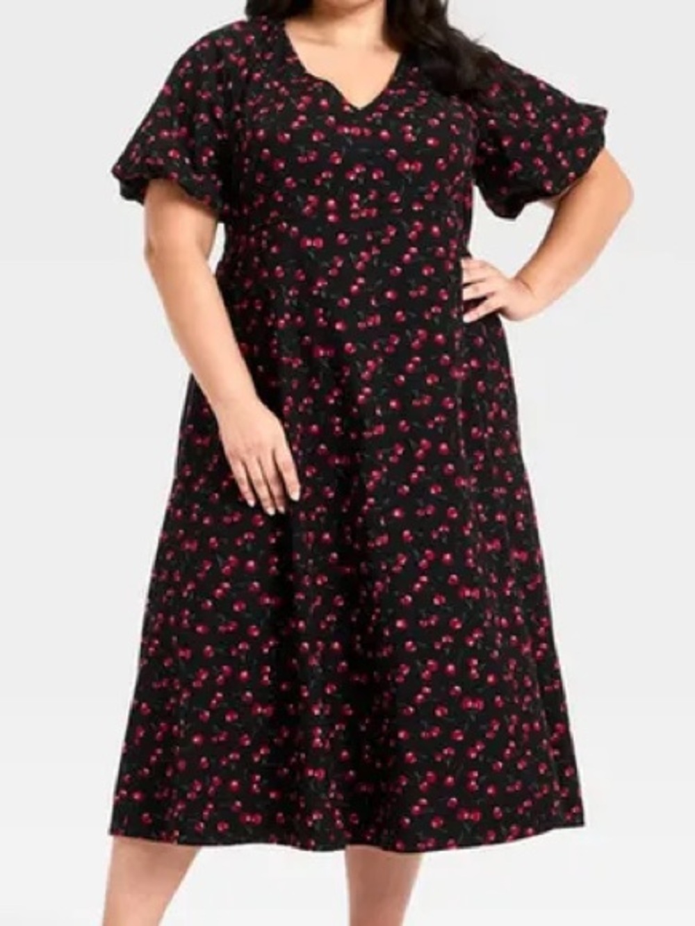 Women Puff Short Sleeve Maxi Dress - Ava & Viv Black Cherries